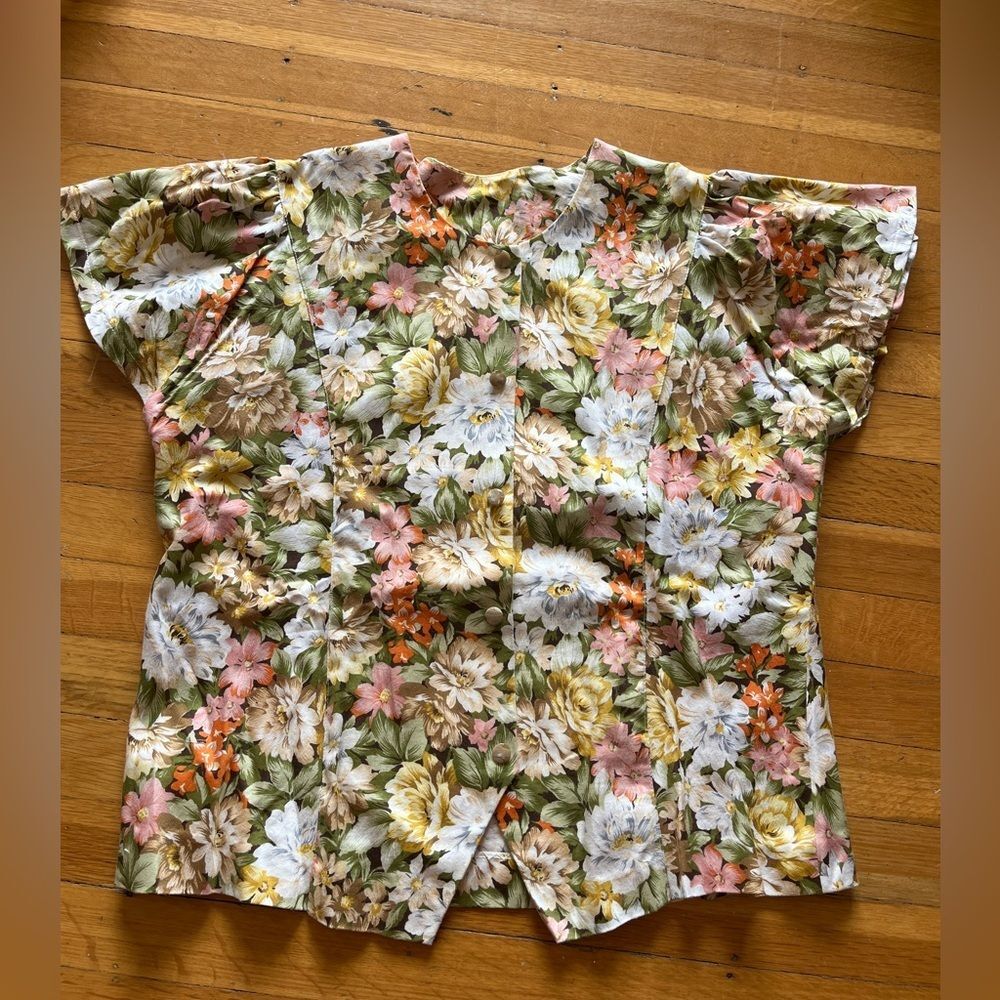 Vintage handmade costal grandma cowgirl floral ruffle sleeve blouse S M flirty 4